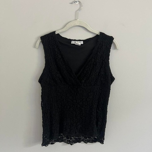 Y2K BLACK ONLY 9 LACE FLORAL OVERLAY‎ TANK TOP - Picture 2 of 7